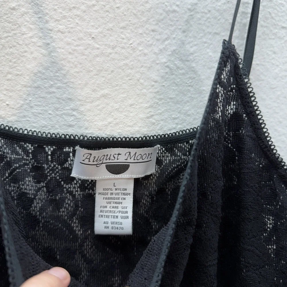 August Moon Slip Dress Mini Black All Over Lace Sheer Fairy Whimsigoth Y2K Sz L - Picture 4 of 8